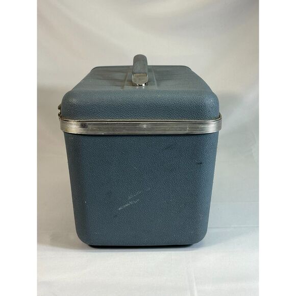 Vintage Starflite Blue Train Case Cosmetic Vanity Travel Bag Mid Century Tray - Picture 6 of 9